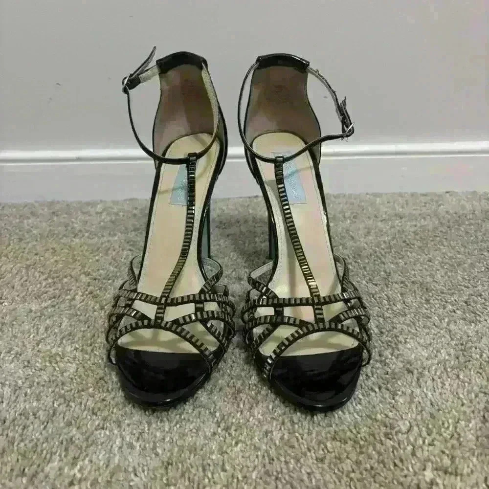 Blue by Betsey Johnson SB Rosin Black Embellished Sandal Heels Size 9 - Picture 2 of 9